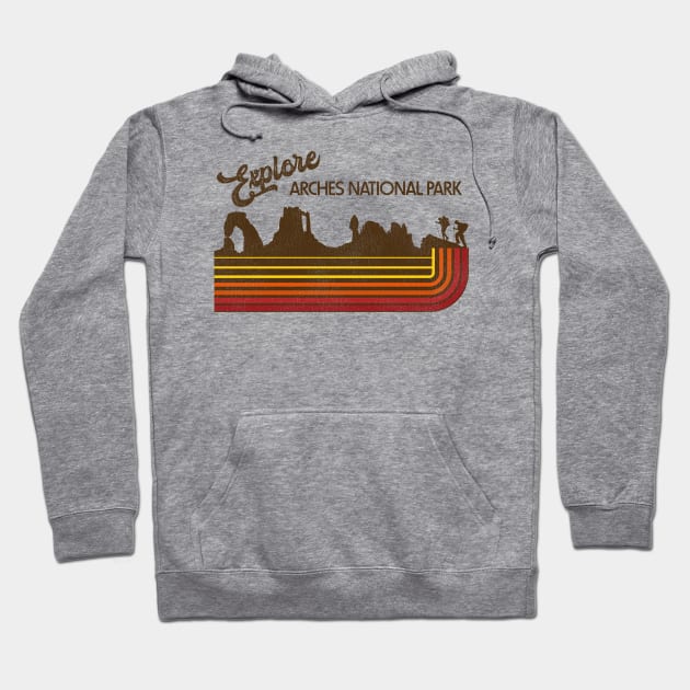 Explore Arches National Park Retro 70s/80s Stripe Hoodie by darklordpug